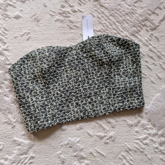 NWT Dynamite Tweed Bustier Mint Strapless Crop Top - Mint Green - Picture 5 of 7